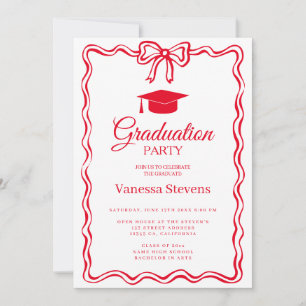 Hot Red Hand gezeichnet Curve Wavy Abschluss Einladung