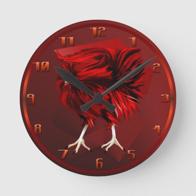 Hot Red Rooster Wallclock Runde Wanduhr (Vorderseite)