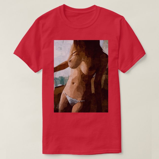 Hot Redhead Girl Topless und White Pants T-Shirt (Design vorne)