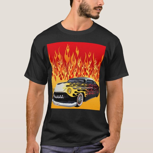 Hot Rod Flammen Auto der Vereinigten Staaten Vinte T-Shirt (Vorderseite)