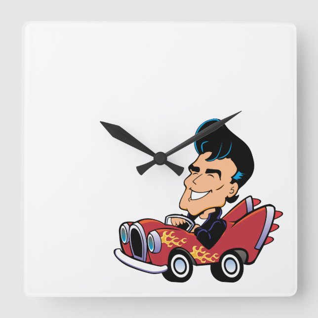 Hot Rodder Quadratische Wanduhr (Vorderseite)