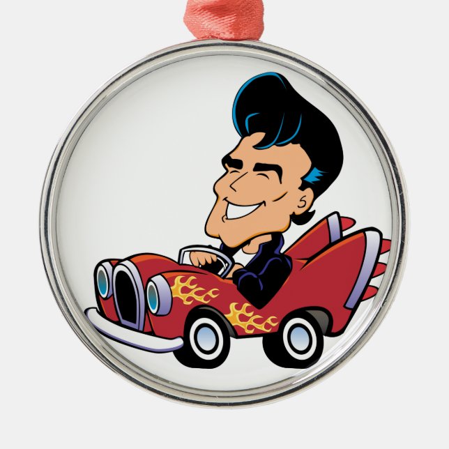 Hot Rodder Silbernes Ornament (Vorne)