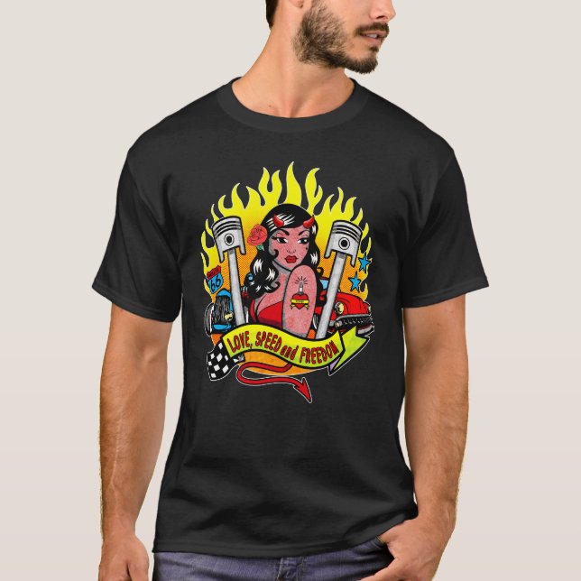 Hot Rods and Devil Pinup T-Shirt (Vorderseite)
