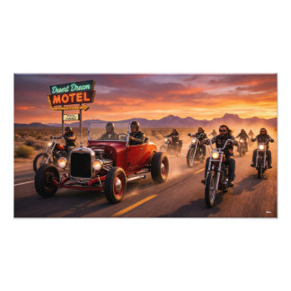 Hot rods and Hells and bikes on the road Fotodruck