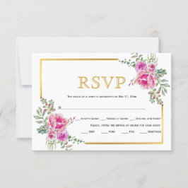 Hot-Rosa-Blume, Goldrahmen Hochzeitskarte RSVP Karte