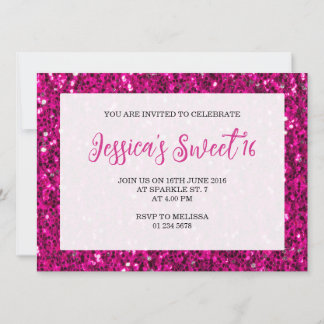 Hot Rosa Glitzern Glitzer Sweet 16 elegante Drehbu Einladung