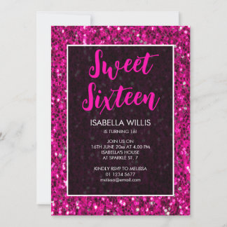 Hot Rosa Glitzern Glitzer Sweet 16 elegante Drehbu Einladung