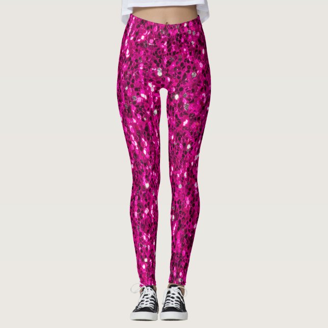 Hot-Rosa-Glitzern Imitate Glitzer Leggings (Vorderseite)