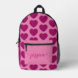 Hot rosa Herz Glitzer Funkelmuster Individuelle Na Bedruckter Rucksack