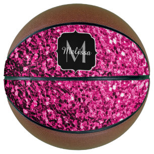 Hot-Rosa-Imitat Glitzer Funkeln Monogramm-Name Basketball