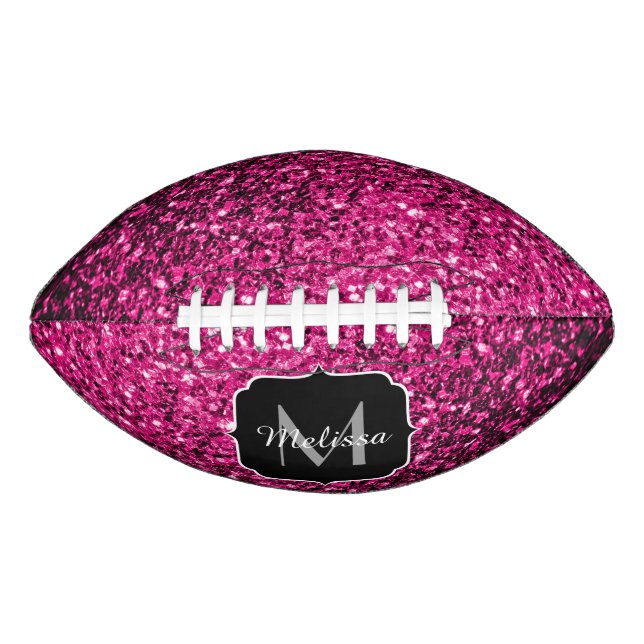 Hot-Rosa-Imitat Glitzer Funkeln Monogramm-Name Football (Vorderseite)