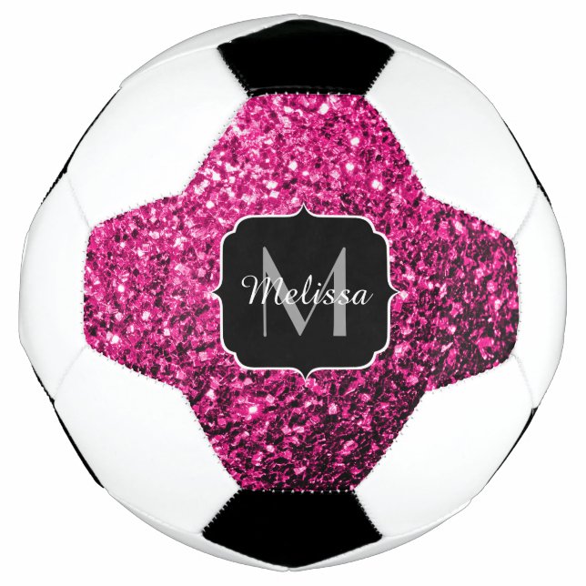Hot-Rosa-Imitat Glitzer Funkeln Monogramm-Name Fußball (Vorderseite)