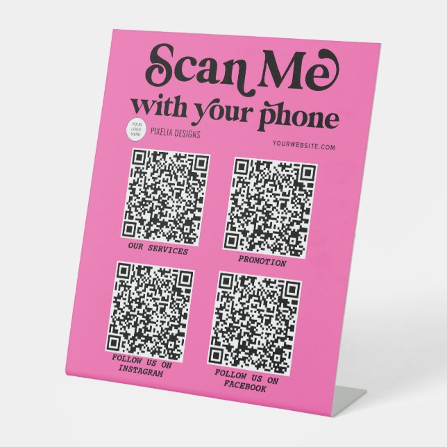 Hot rosa Modernes QR-Netzwerk scannbar  Sockelschild (Vorderseite)