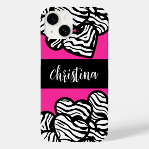 Hot rosa Schwarz-Weiß-Zebra-Muster Herzname Case-Mate iPhone 14 Hülle