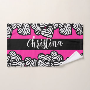 Hot rosa Schwarz-Weiß-Zebra-Muster Herzname Handtuch