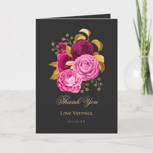 Hot Rosa und Gold Floral Dankeskarte
