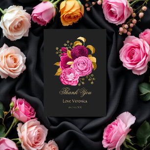 Hot Rosa und Gold Floral Dankeskarte