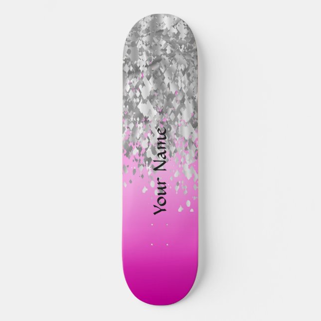 Hot-Rosa und Imitat Glitzer Skateboard (Vorderseite)