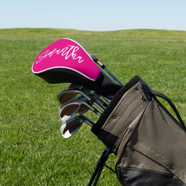 Hot Rosa und White Modern Pinsel Golf Headcover (In SItu)