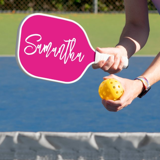 Hot Rosa und White Modern Pinsel Pickleball Schläger (InSitu)
