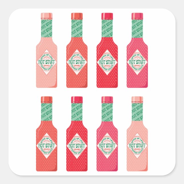 Hot-Sauce-Flaschen Hot-Stuff scharfes Geschenk Quadratischer Aufkleber (Vorderseite)