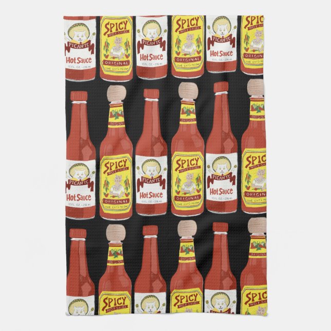 HOT SAUCE Spicy Cat Picante Black Geschirrtuch (Vertikal)