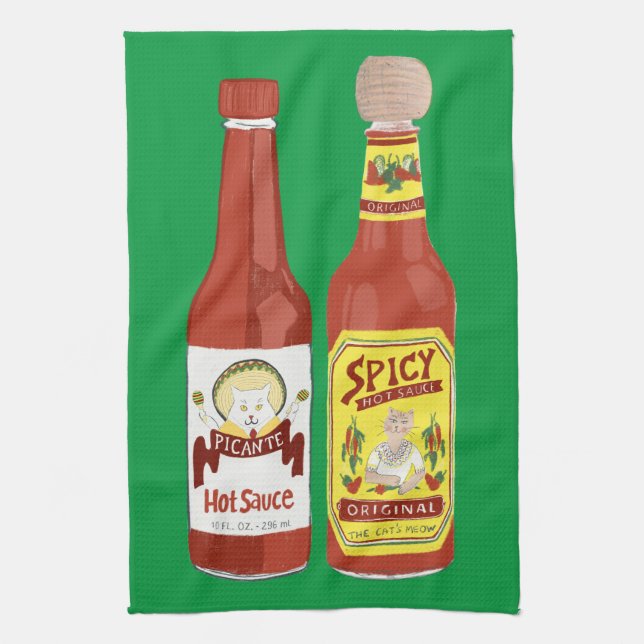 HOT SAUCE Spicy Cat Picante Green Geschirrtuch (Vertikal)