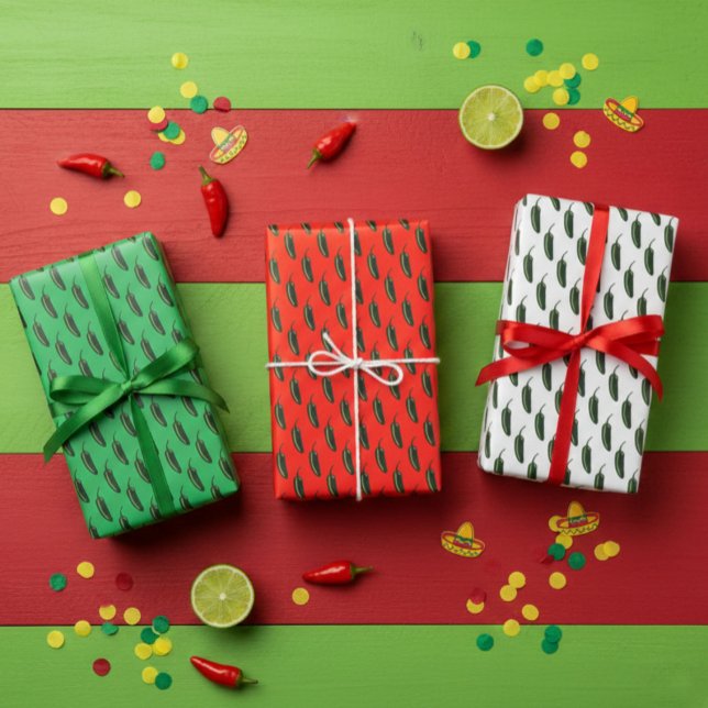 HOT & SPICY Jalapeño Chile Paprikaschoten Muster Geschenkpapier Set (HOT & SPICY Jalapeño Chile Peppers Pattern Wrapping Paper Sheets
)