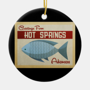 Hot Springs Arkansas Blue Fish Vintage Travel Keramik Ornament