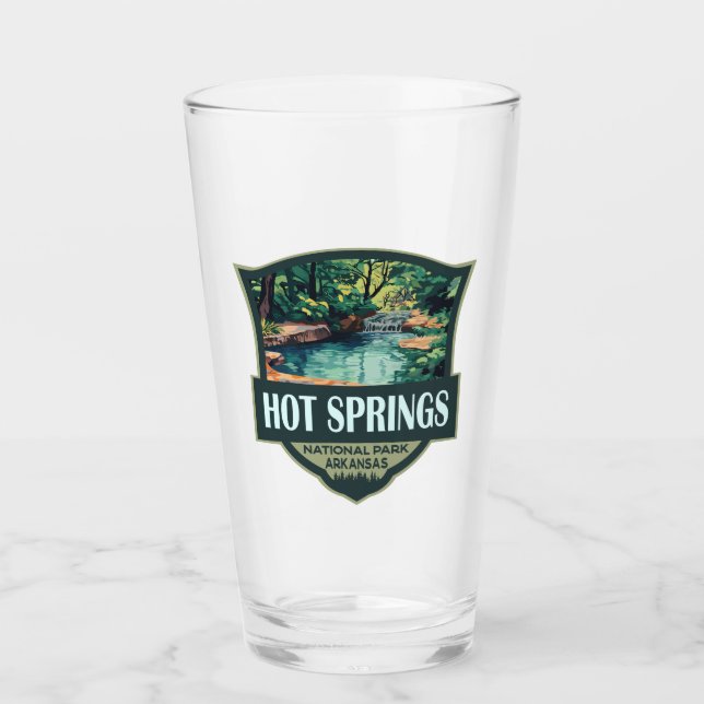 Hot Springs Nationalpark Illustration Retro Abzeic Glas (Vorderseite)