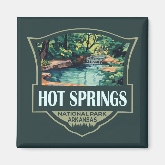 Hot Springs Nationalpark Illustration Retro Abzeic Magnet (Vorne)