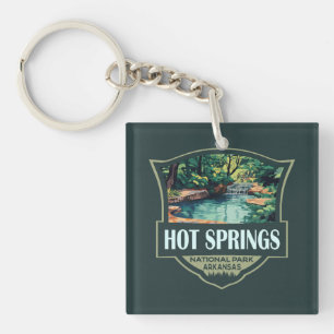 Hot Springs Nationalpark Illustration Retro Abzeic Schlüsselanhänger