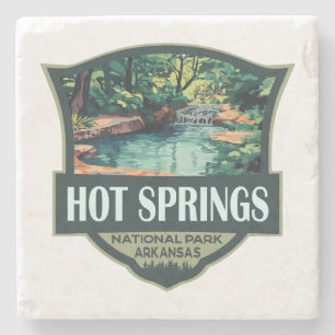 Hot Springs Nationalpark Illustration Retro Abzeic Steinuntersetzer