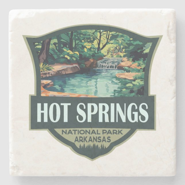 Hot Springs Nationalpark Illustration Retro Abzeic Steinuntersetzer (Vorderseite)