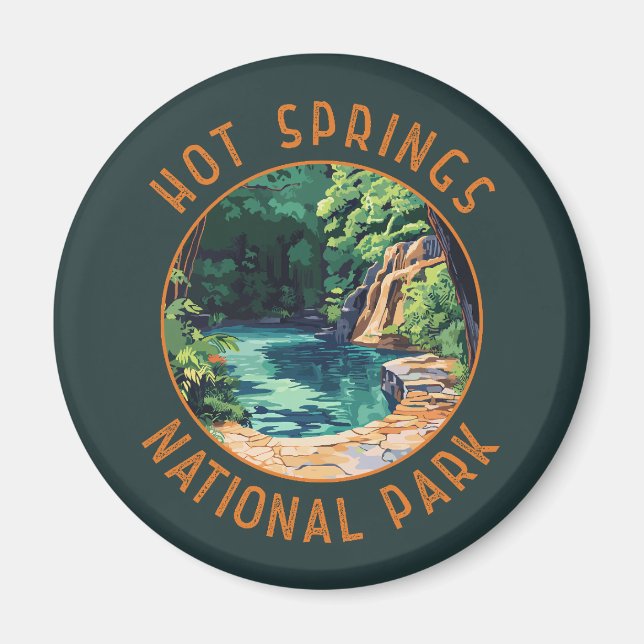 Hot Springs Nationalpark Retro Distressed Circle Magnet (Vorne)