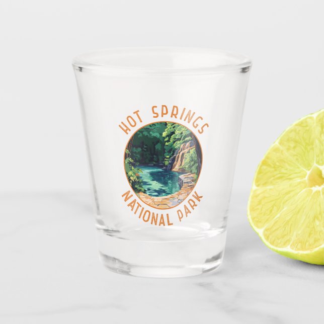 Hot Springs Nationalpark Retro Distressed Circle Schnapsglas (Vorderseite)