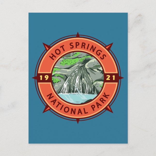 Hot Springs Nationalpark Retro Kompass Emblem Postkarte (Vorderseite)
