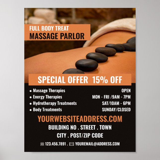 Hot Stone Massage, Massage Therapie Massage Parcou Poster (Vorne)