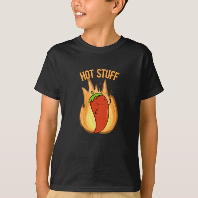 Hot Stuff Funny Red Hot Chili Pepper Pub Dark BG T-Shirt (Vorderseite)