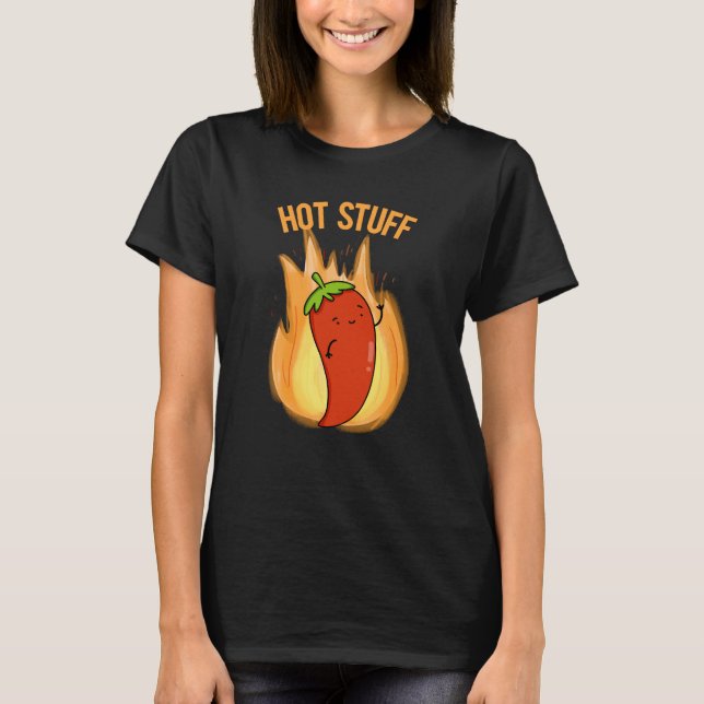 Hot Stuff Funny Red Hot Chili Pepper Pub Dark BG T-Shirt (Vorderseite)