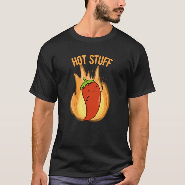 Hot Stuff Funny Red Hot Chili Pepper Pub Dark BG T-Shirt (Vorderseite)