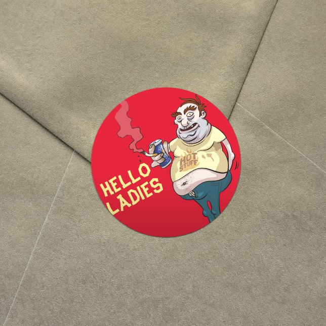 Hot Stuff Pot Bauch Raucher im T - Shirt Cartoon Runder Aufkleber (Von Creator hochgeladen)