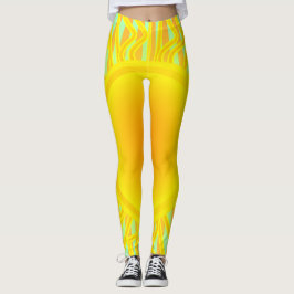 Hot Sun mit Regenwetter auf Aqua & Orange Streifen Leggings