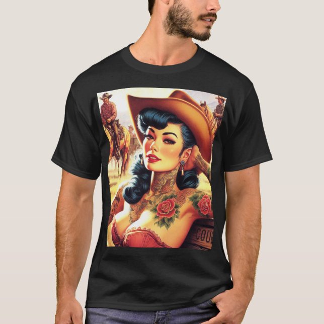 Hot Tattoo Cowgirl T-Shirt (Vorderseite)