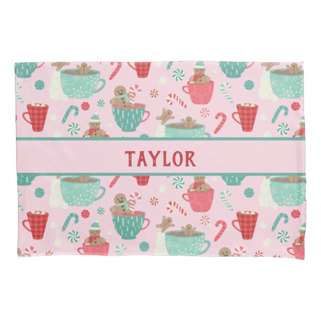 Hot Tub Niedliches Pink-Kakao-Muster Kissenbezug (Vorderseite)