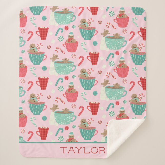 Hot Tub Niedliches Pink-Kakao-Muster Sherpadecke (Vorderseite)