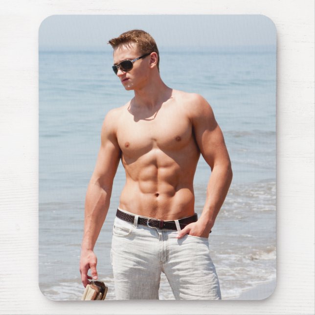 Hot Typ Bare Chest Muskel Abs Beach Shirless Mousepad (Vorne)