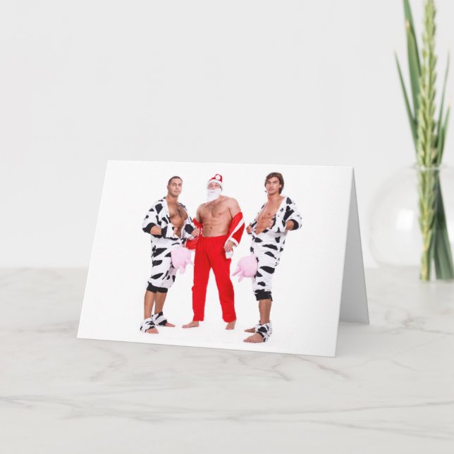 Hot Typ Muscular Men Santa Outfit Funny Christmas Karte (Vorderseite)