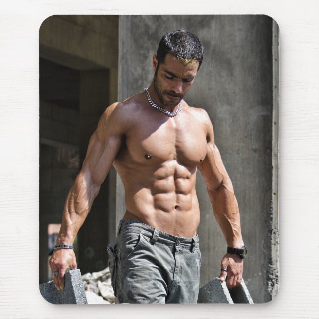 Hot Typ Sexy Shirtless Construction Worker Muskel Mousepad (Vorne)