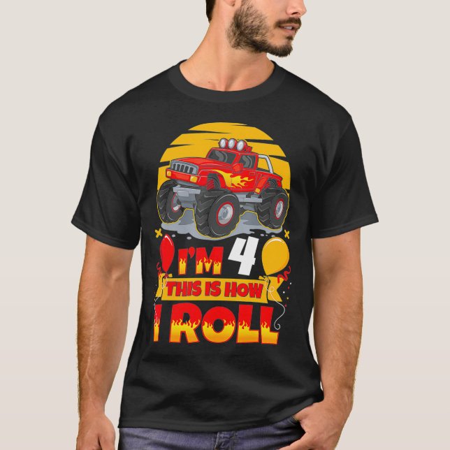 Hot Wheels Birthday Im 4 This Is How I Roll T-Shirt (Vorderseite)